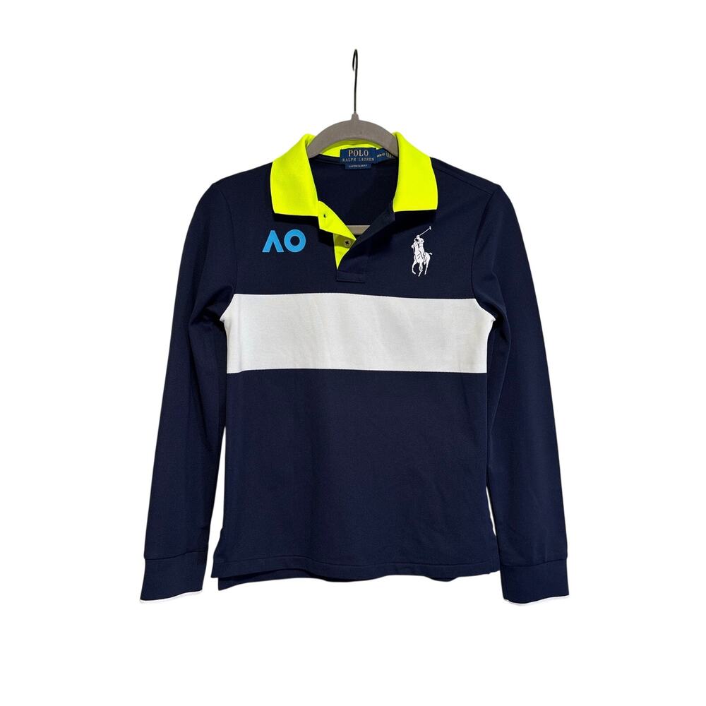 Polo Ralph Lauren Boys M 10-12 AO Australian Open Long Sleeve Polo Shirt Navy RL